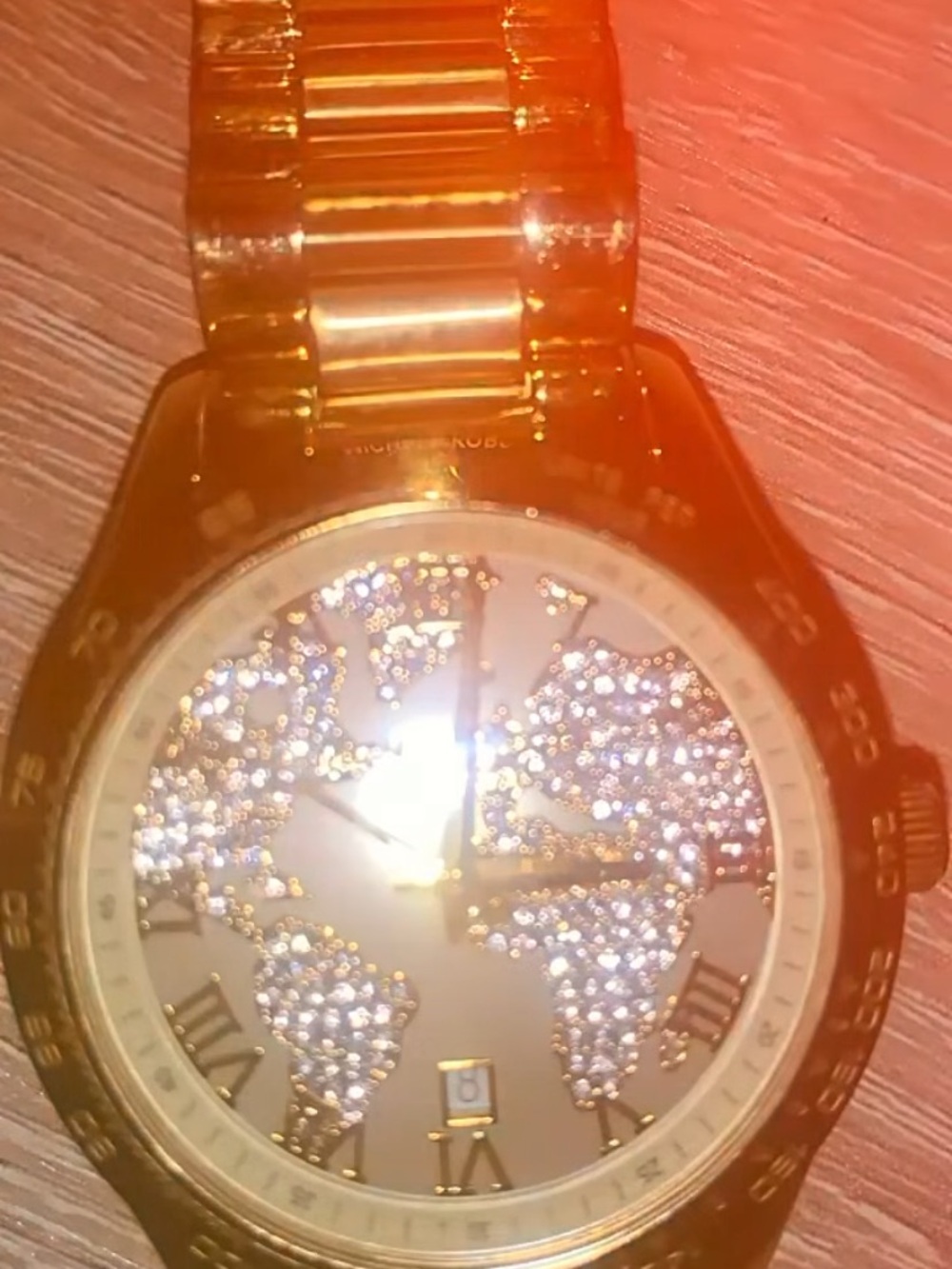 Gold-Tone Crystal World Map Smartwatch - Fashion Bracelet